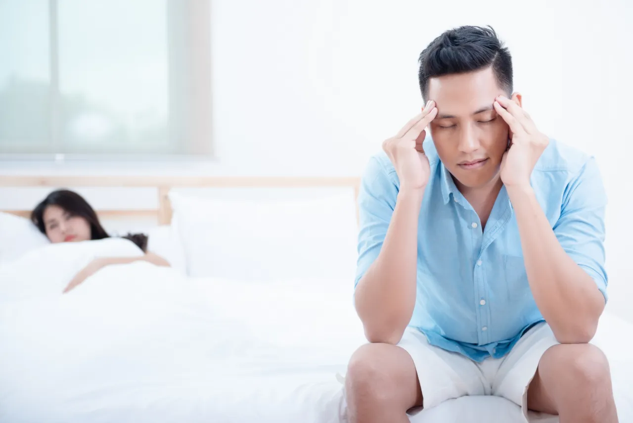 A man experiencing difficulties in bed due to low sex drive
